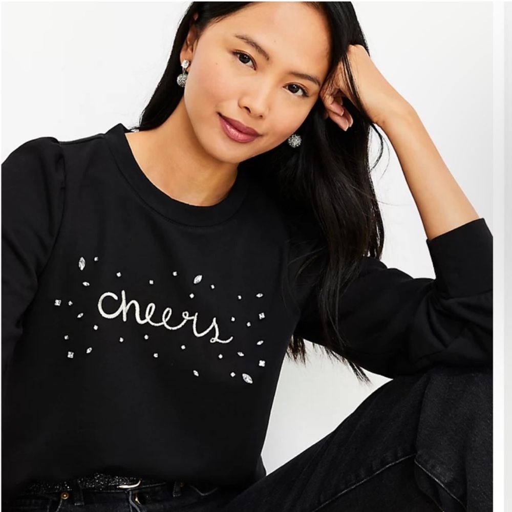 Ann Taylor LOFT ‘Cheers’ Embroidered Jeweled Rhinestone Embellished Sweatshirt